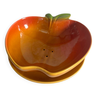 Saladier égouttoir barbotine pomme vintage