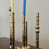 Very Rare Modular Scandinavian Brass Candlestick, 33-Piece Mid-Century Plug