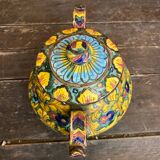 Sweet box with handles, antique caltagirone polychrome ceramic.