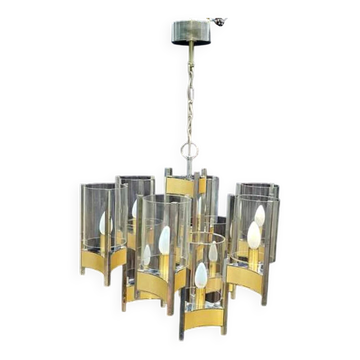 Vintage chandelier in chrome and brass by Sciolari Vintage chandelier in chrome and