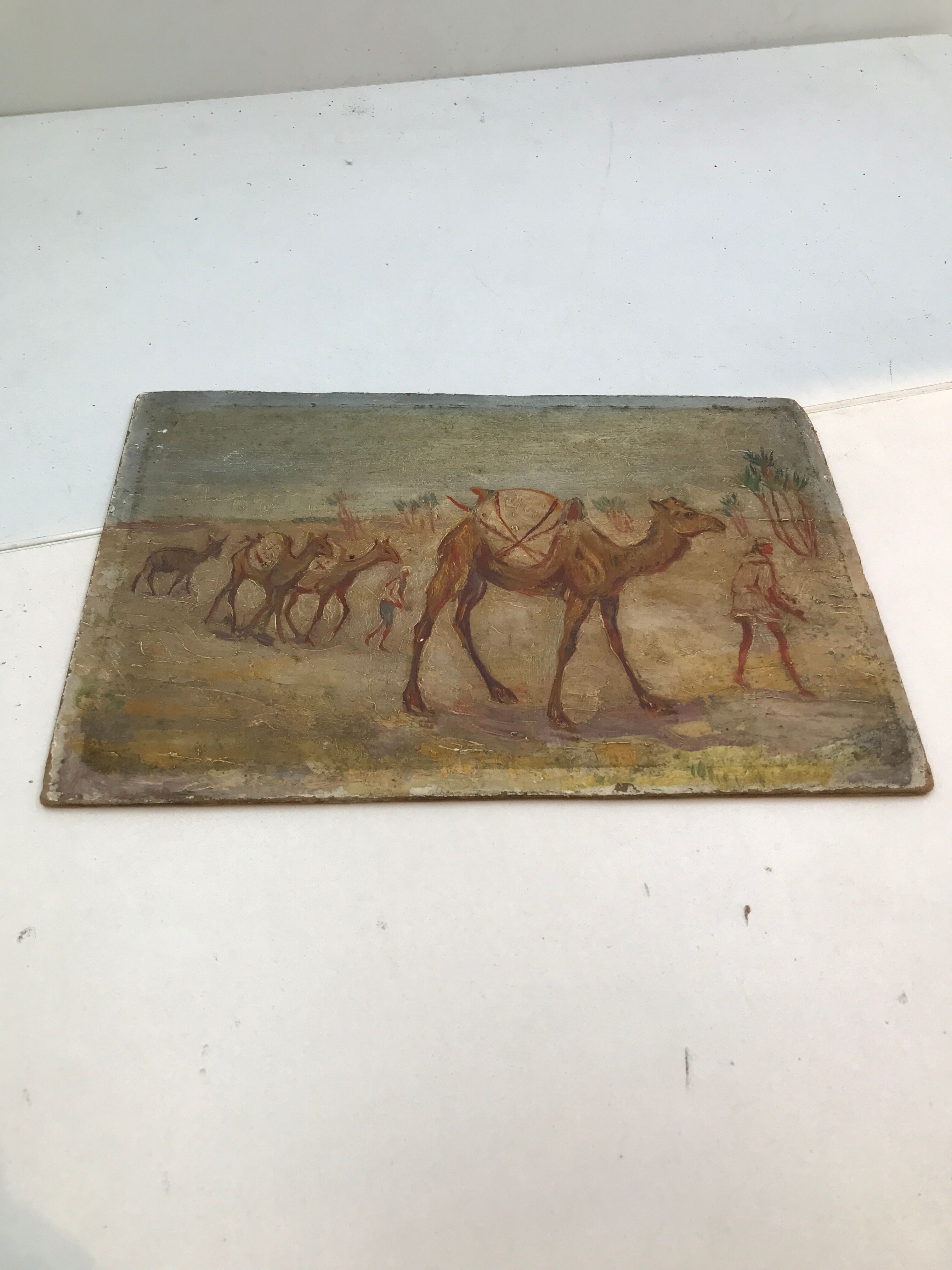 Orientalist painting of camels