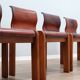 Curved wooden and leather chairs by Afra and Tobia Scarpa from the 1970s, set of 4.