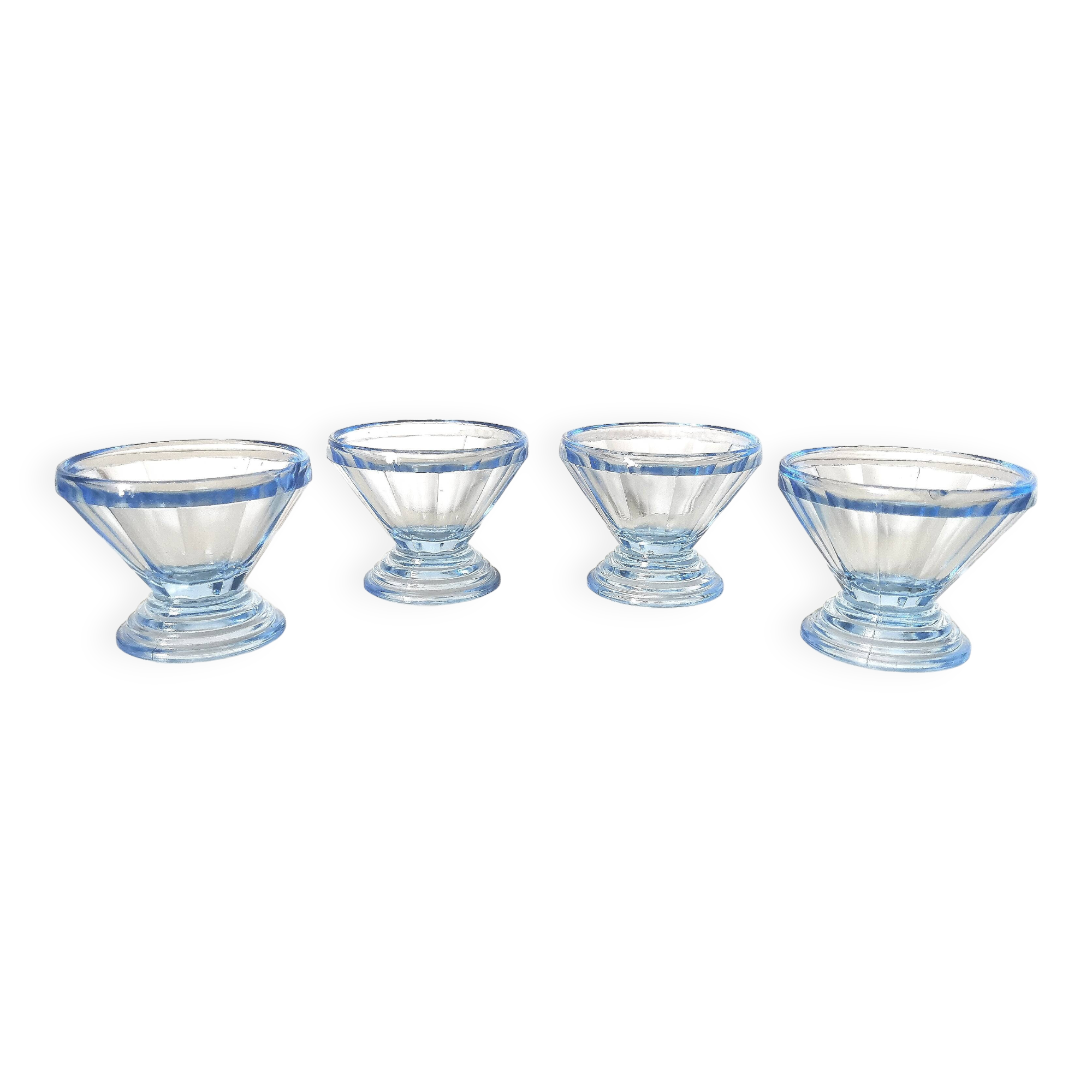 Set of glasses, coupe, ice cream, Normandy hole, cooked wine, digestives, art deco, blue