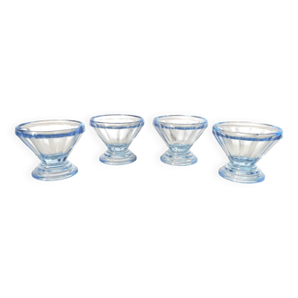 Set of glasses, coupe, ice cream, Normandy hole, cooked wine, digestives, art deco, blue