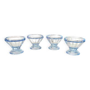 Set of glasses, coupe, ice cream, Normandy hole, cooked wine, digestives, art deco, blue