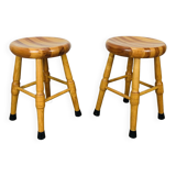 Pair of brutalist solid wood stools