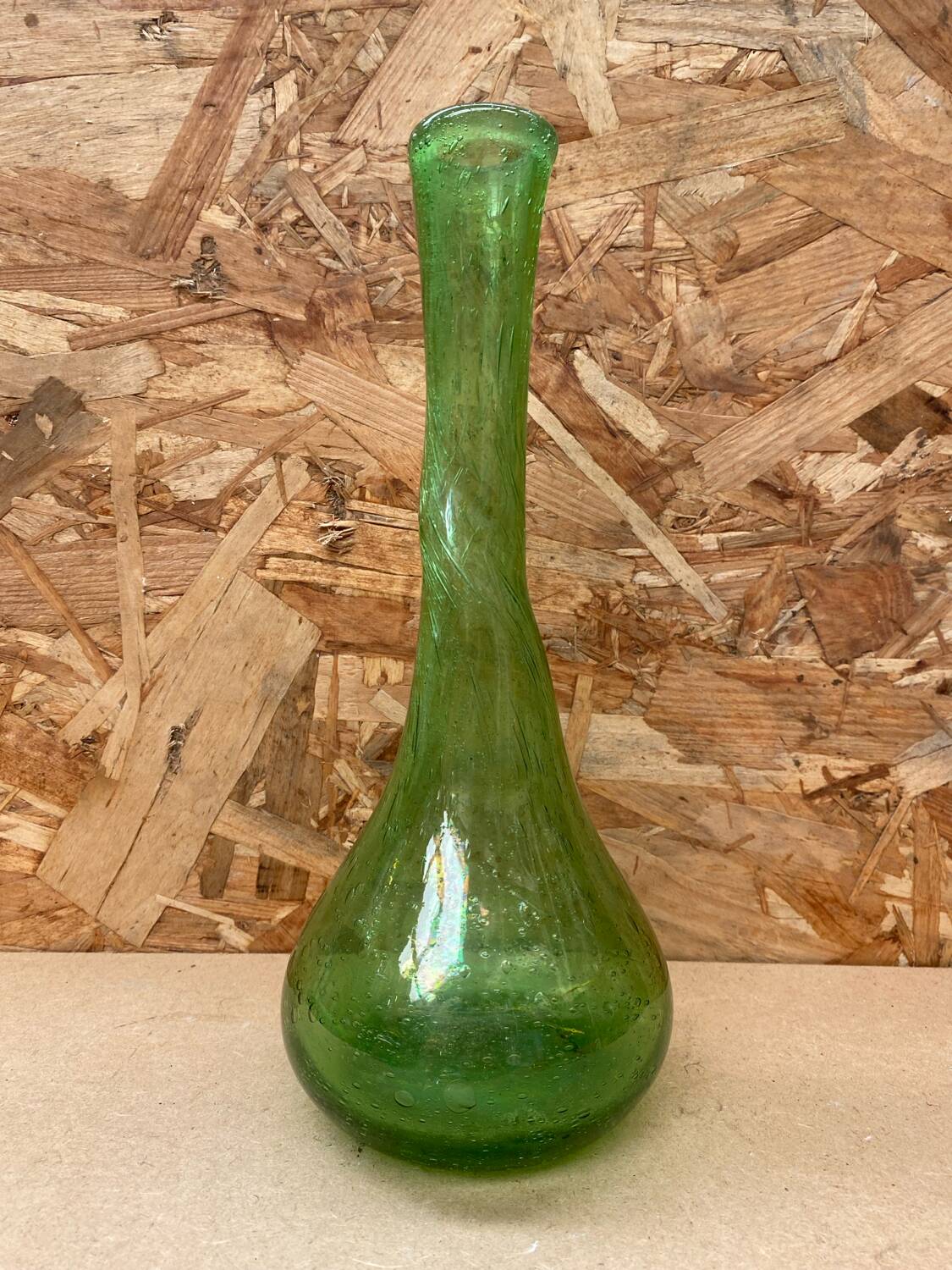 Vase soliflore style biot blown glass bubbled green vintage