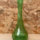 Ancien vase soliflore style biot verre soufflé bullé vert vintage
