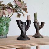 Antique terracotta candlesticks
