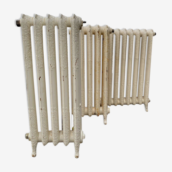 Set of three old radiators with flowered blades in cast iron 20th century