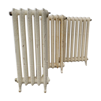 Set of three old radiators with flowered blades in cast iron 20th century