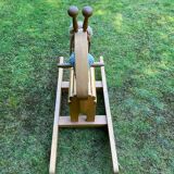 Vintage leather and pinewood rocking horse, giraffe, ca. 1970s