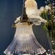 Vintage triple tulip pendant light in chiseled glass and holophane