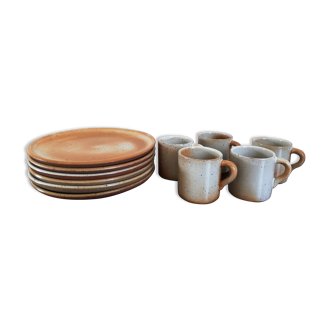 Set Grès du Marais assiettes à dessert et tasses