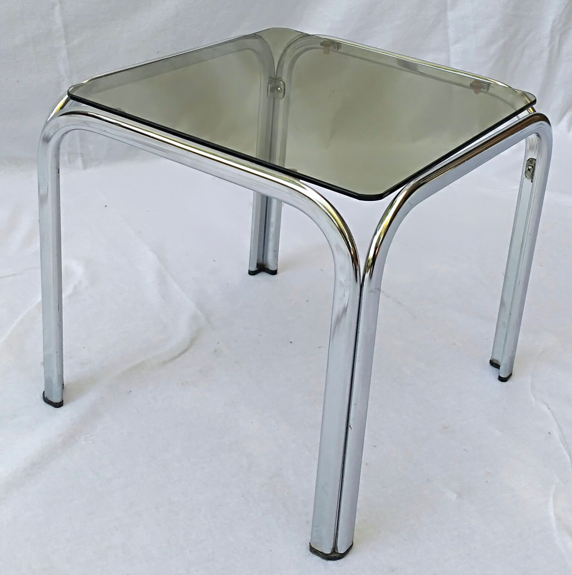 Square coffee table chromed metal and smoked glass