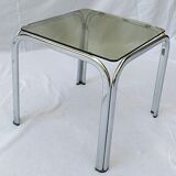 Square coffee table chromed metal and smoked glass