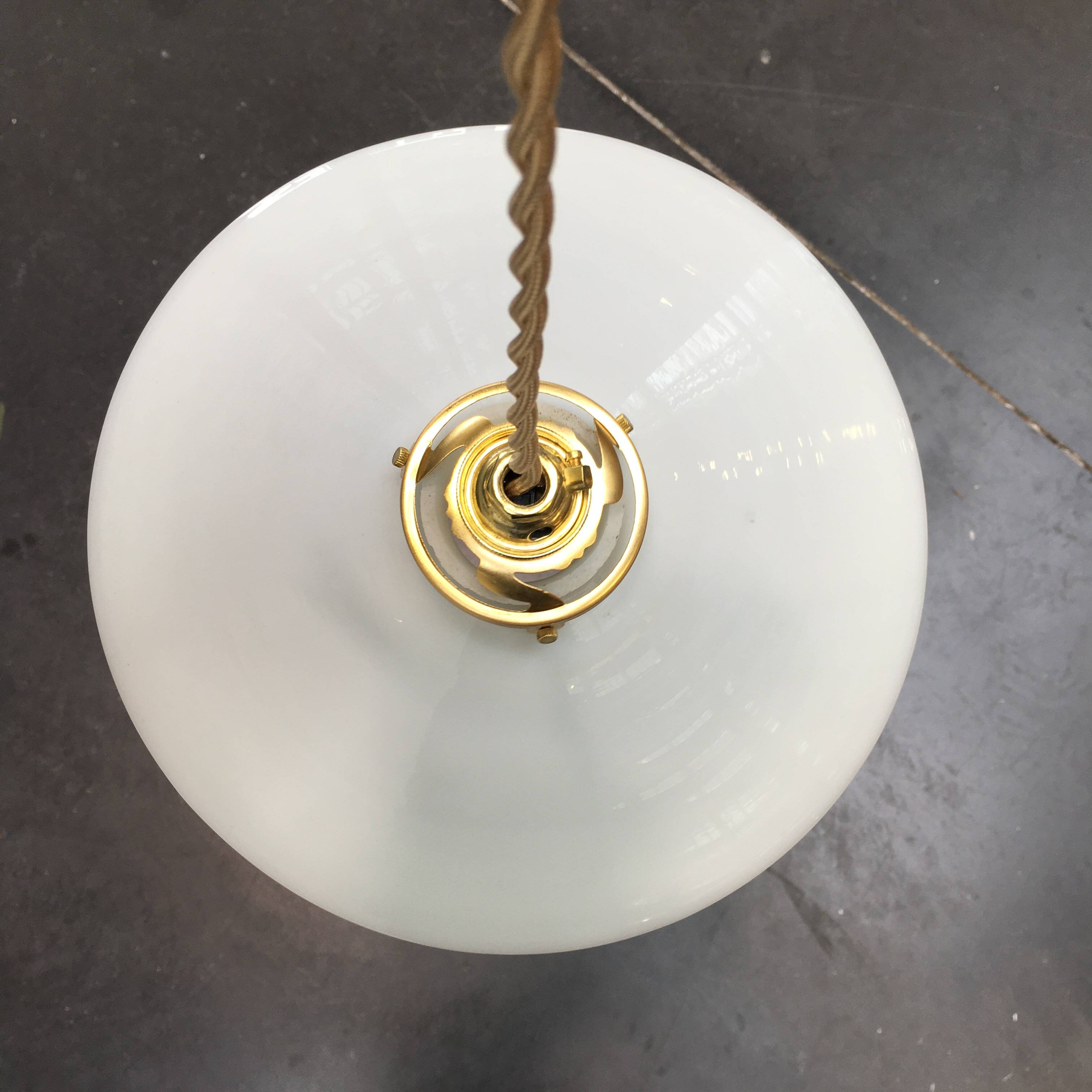 Vintage suspension lamp in white opaline