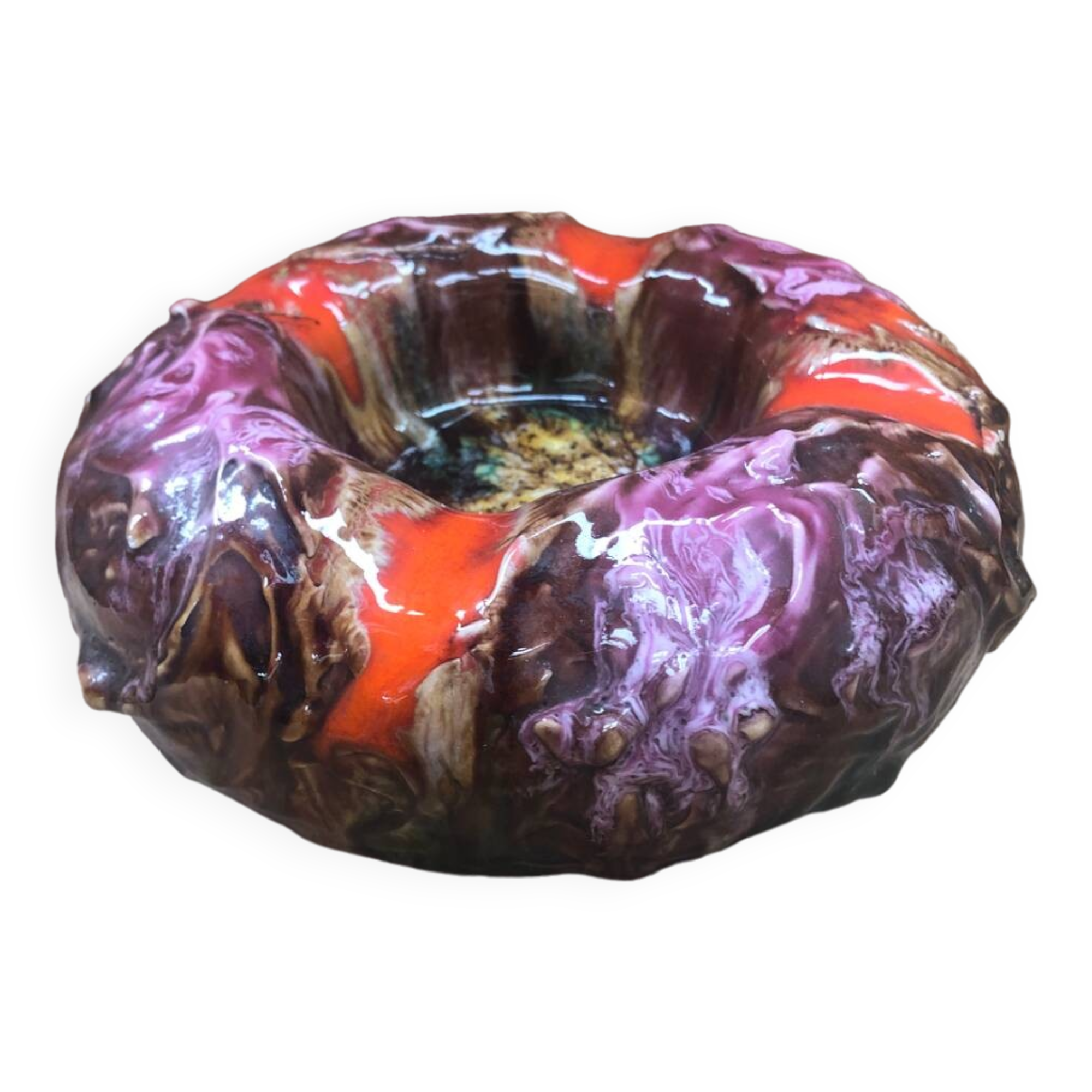 Ancien cendrier style vallauris céramique multicolore décoration vintage #a997