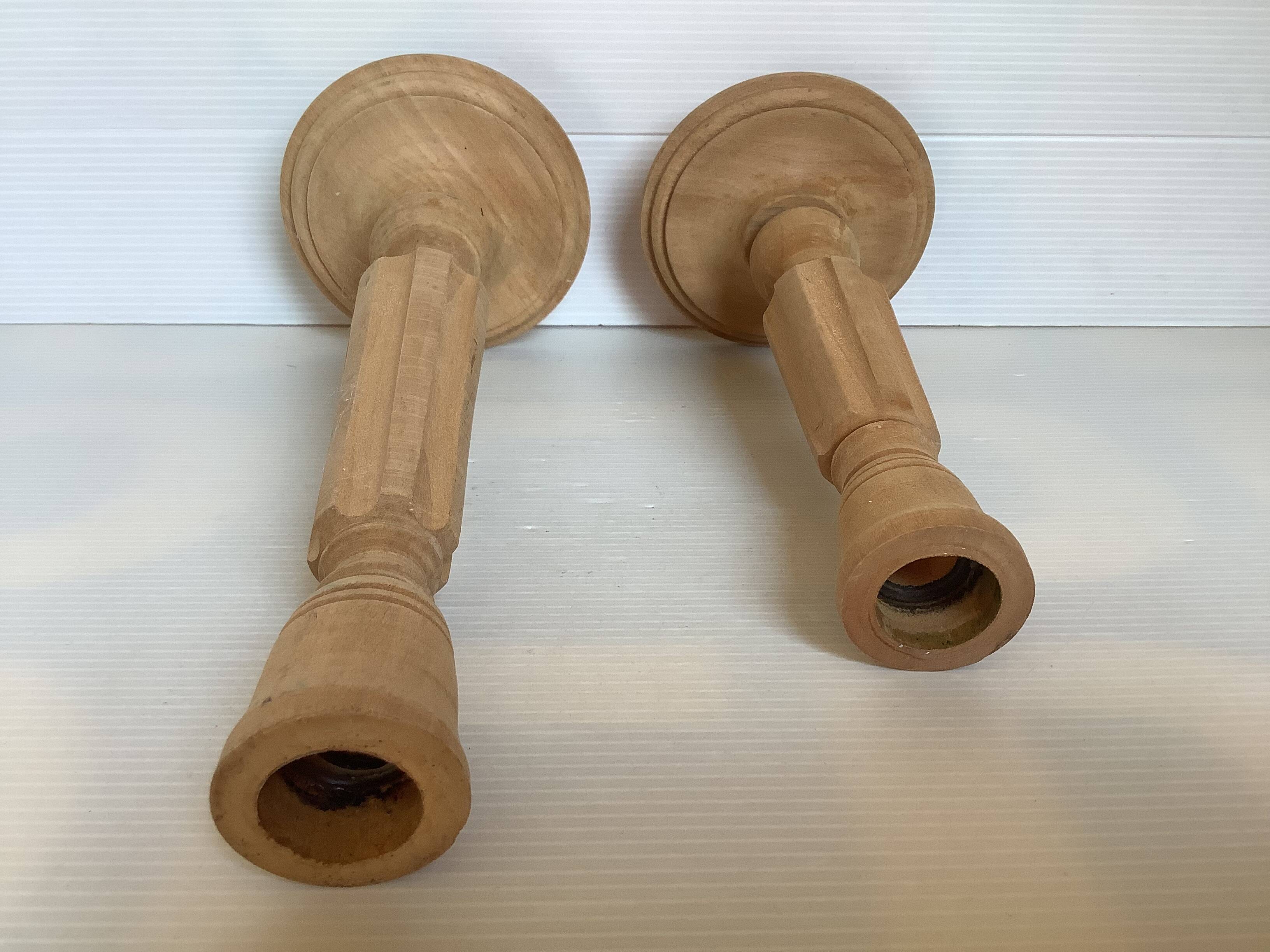 Pair of natural wood candlesticks