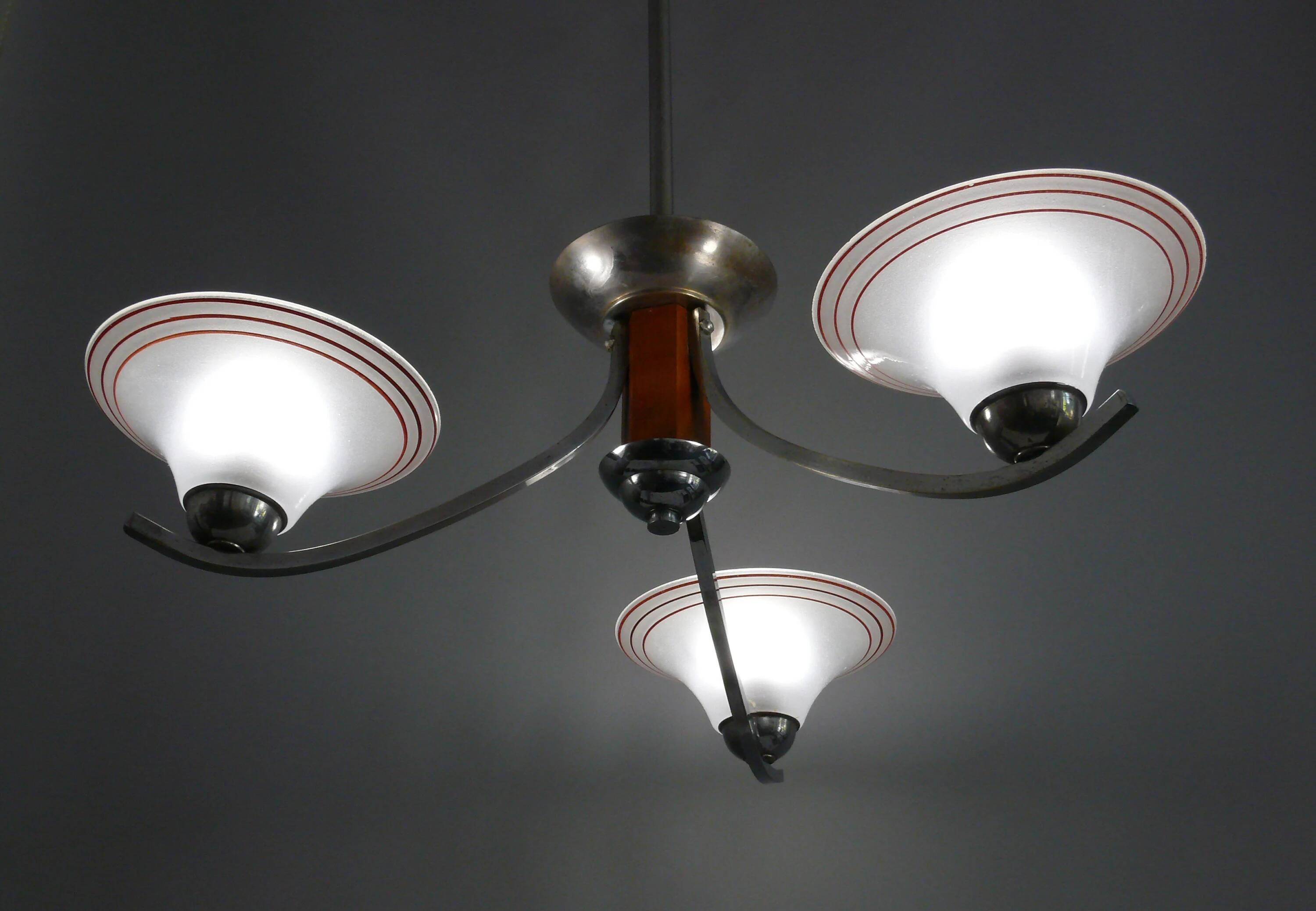 Art Deco three-arm chandelier, France, 1920s-1940s
