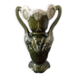 barbotine vase with art nouveau thistle flowers, very rare