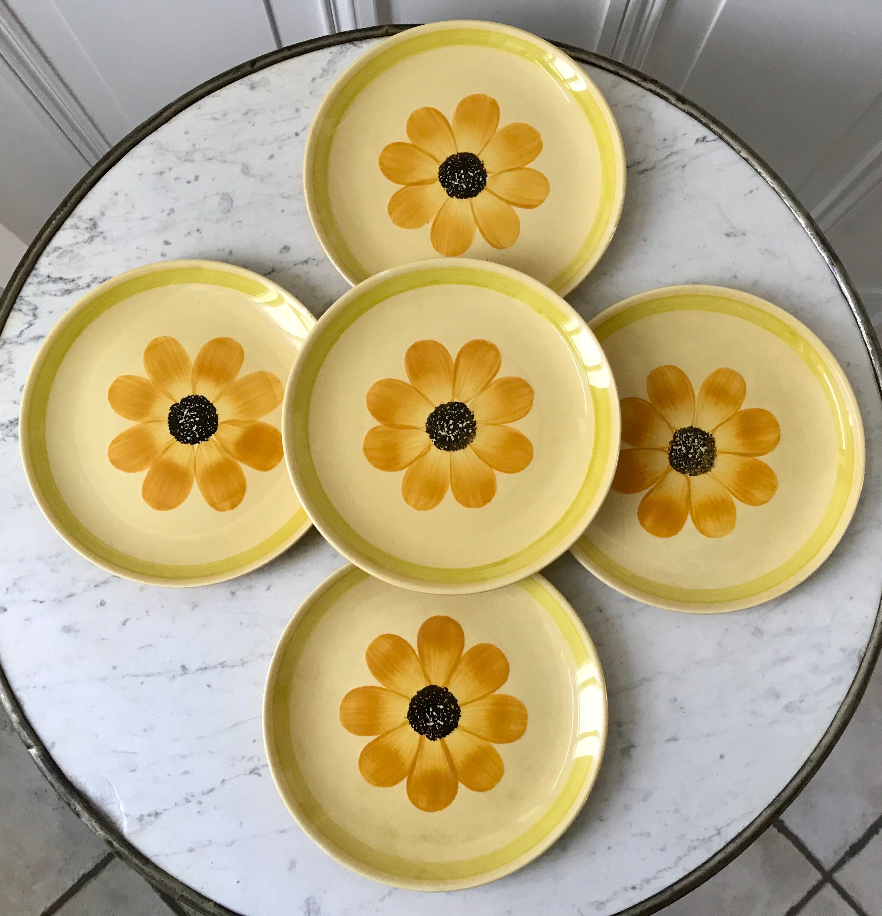 Set of 5 dessert plates flowers Gien 70s