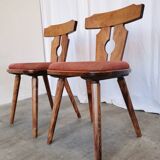 Ensemble de 2 chaises de salle à manger vintage tyroliennes en bois, style ferme autrichienne alpine