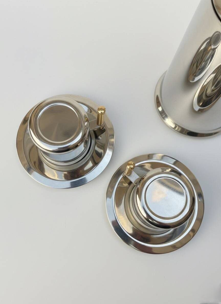 Balzano 3-piece metal and porcelain coffee set, Made in Italy