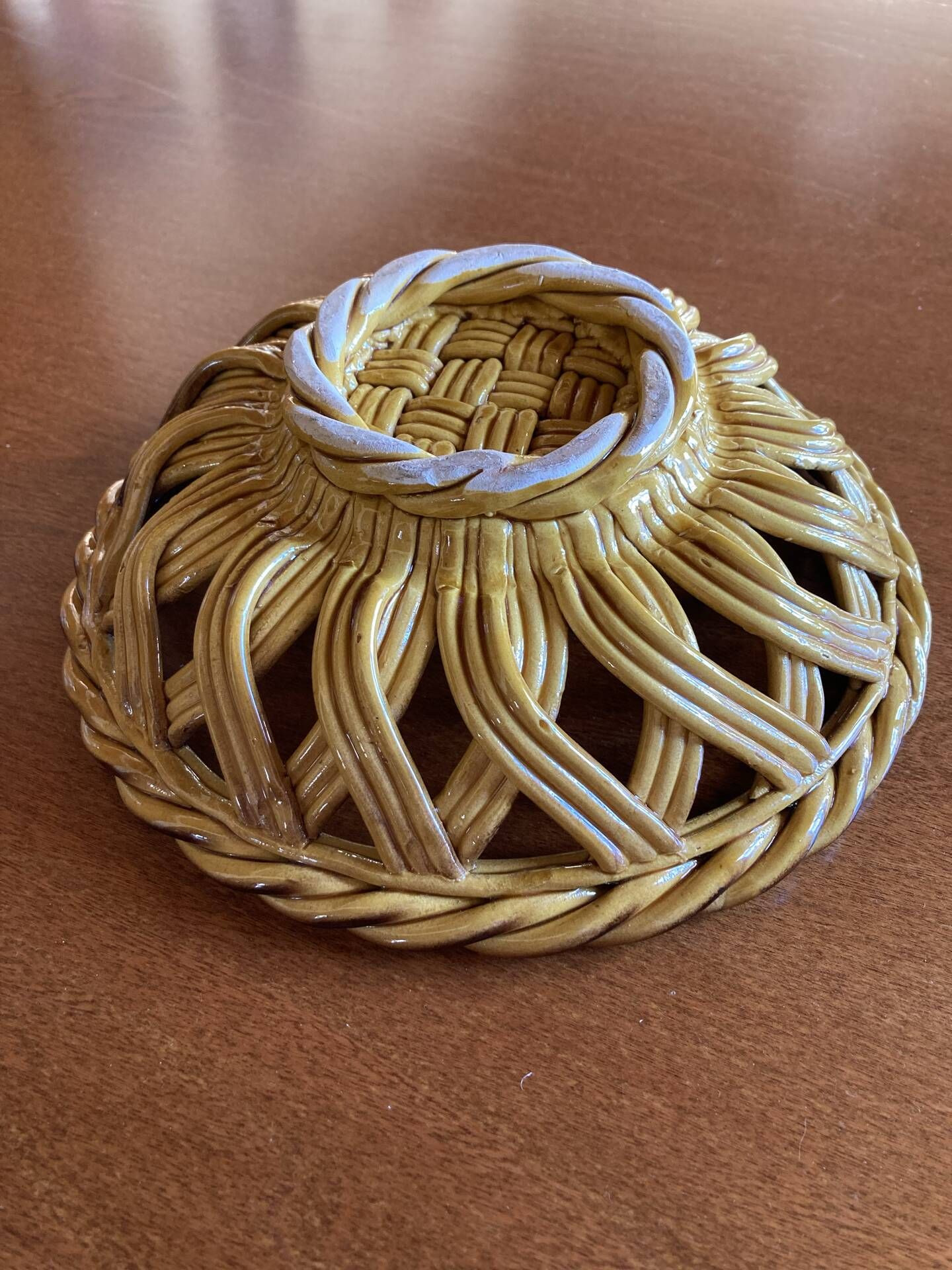 Woven earthenware fruit bowl in the spirit of Vallauris.