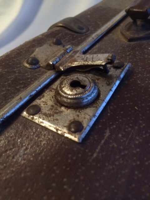 Small suitcase vintage wood and cardboard