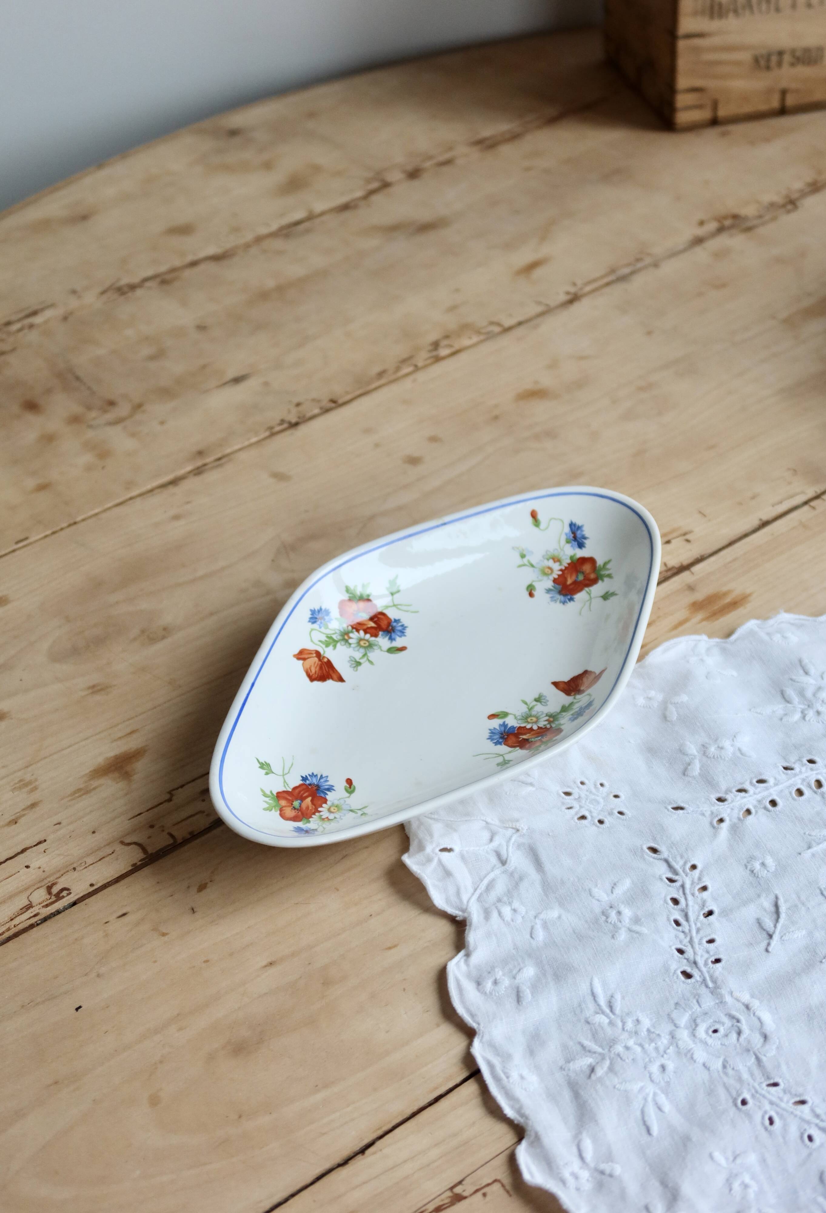 Ravier antique faience Salins - Poppy model