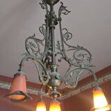 Noverdy Art Nouveau Chandelier – Bronze and Glass Tulips –