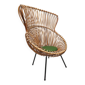 fauteuil lounge vintage - rotin