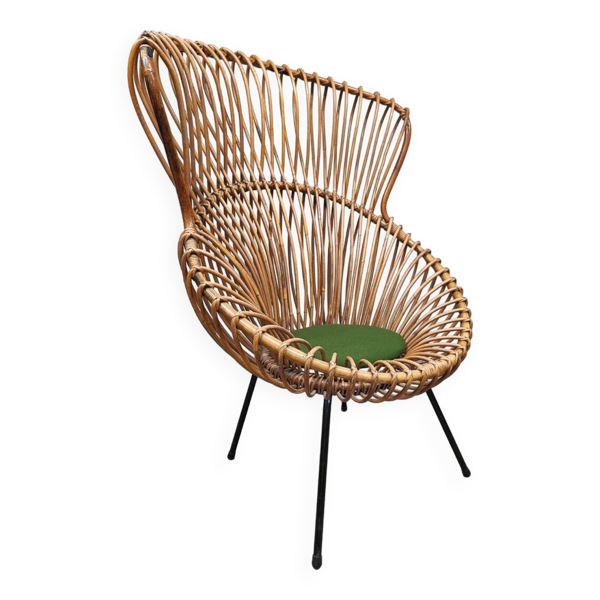 Fauteuil lounge vintage en rotin