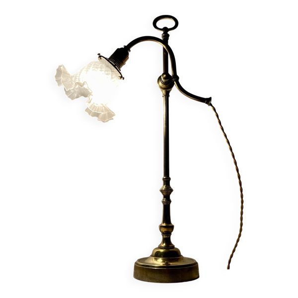 Lampe bureau style 1900 abat jour en cristal ancien système monte baisse