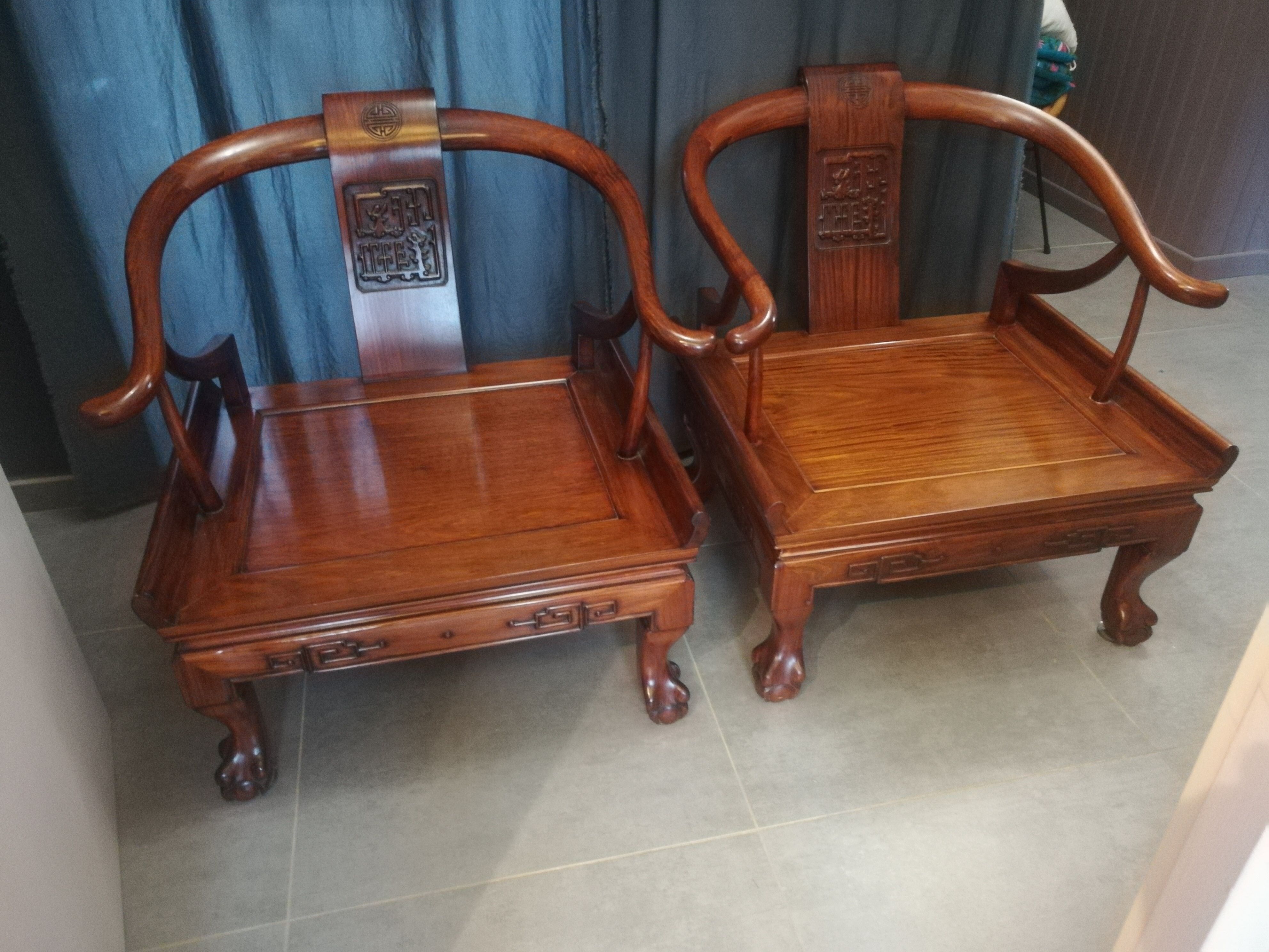 Pair of Chinese armchairs made of exotic wood