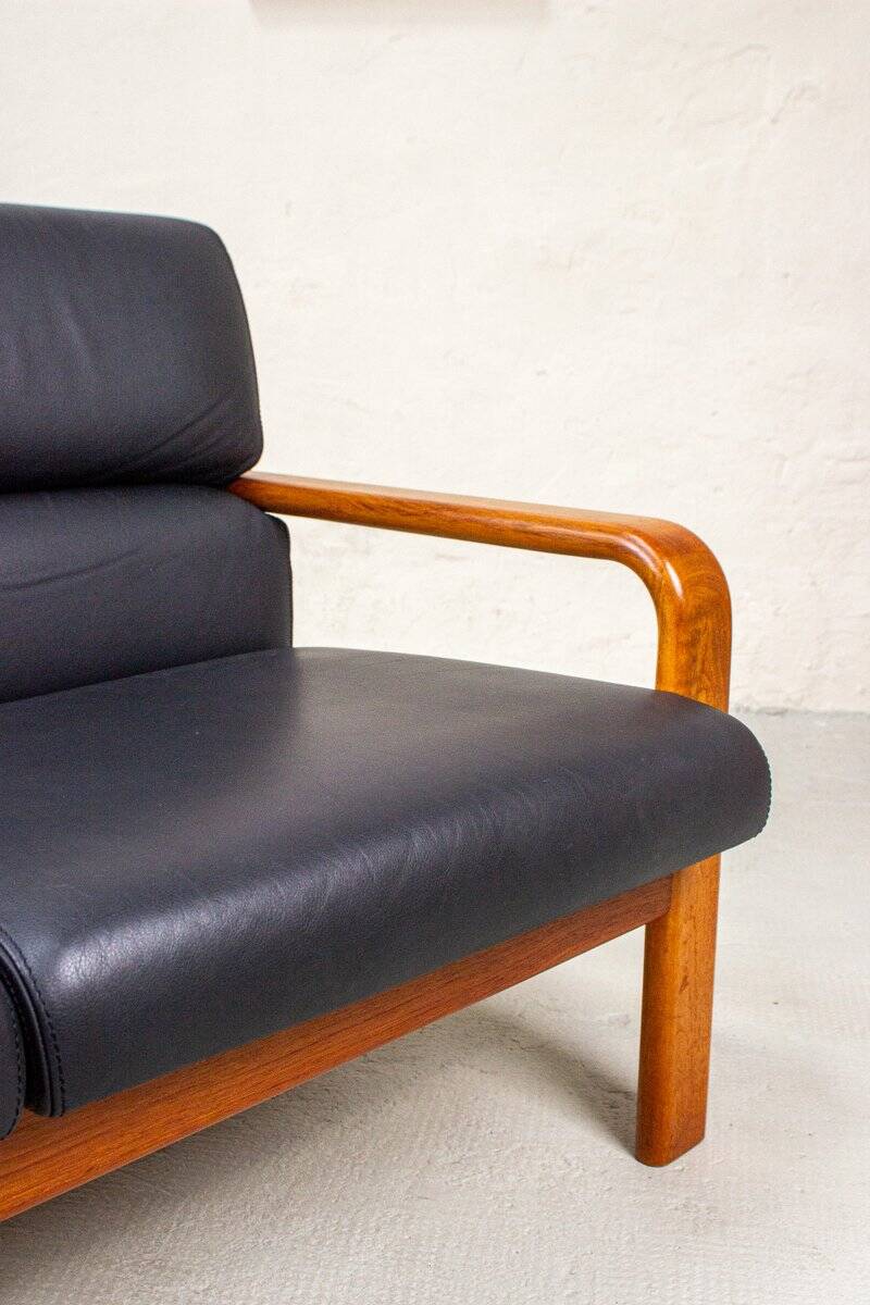Vintage Two-Seater Teak and Leather Sofa by Olsen & Laursen, 1980s