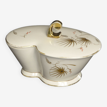Bonbonnière ancienne forme libre en porcelaine décor doré fleurs stylisées