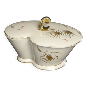 Bonbonnière ancienne forme libre en porcelaine décor doré fleurs stylisées