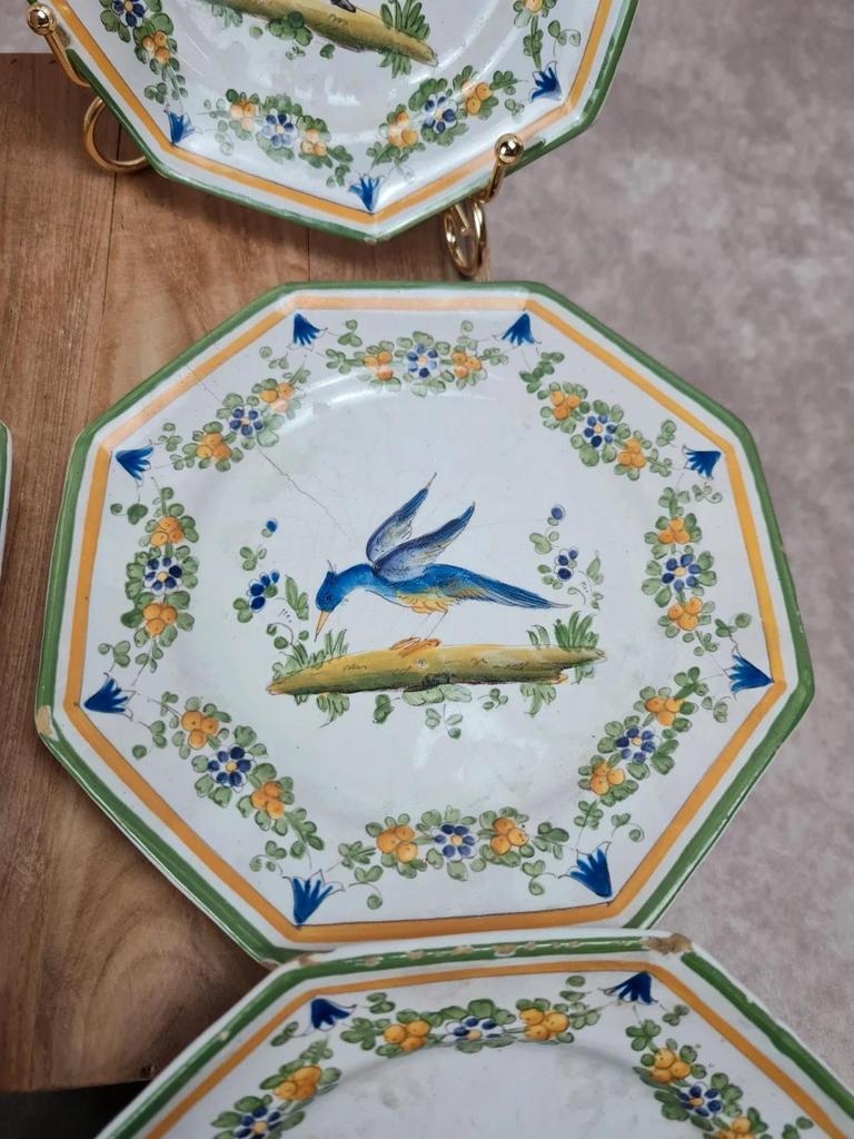 Set of 12 small antique plates by Alfred Renoleau, different designs.