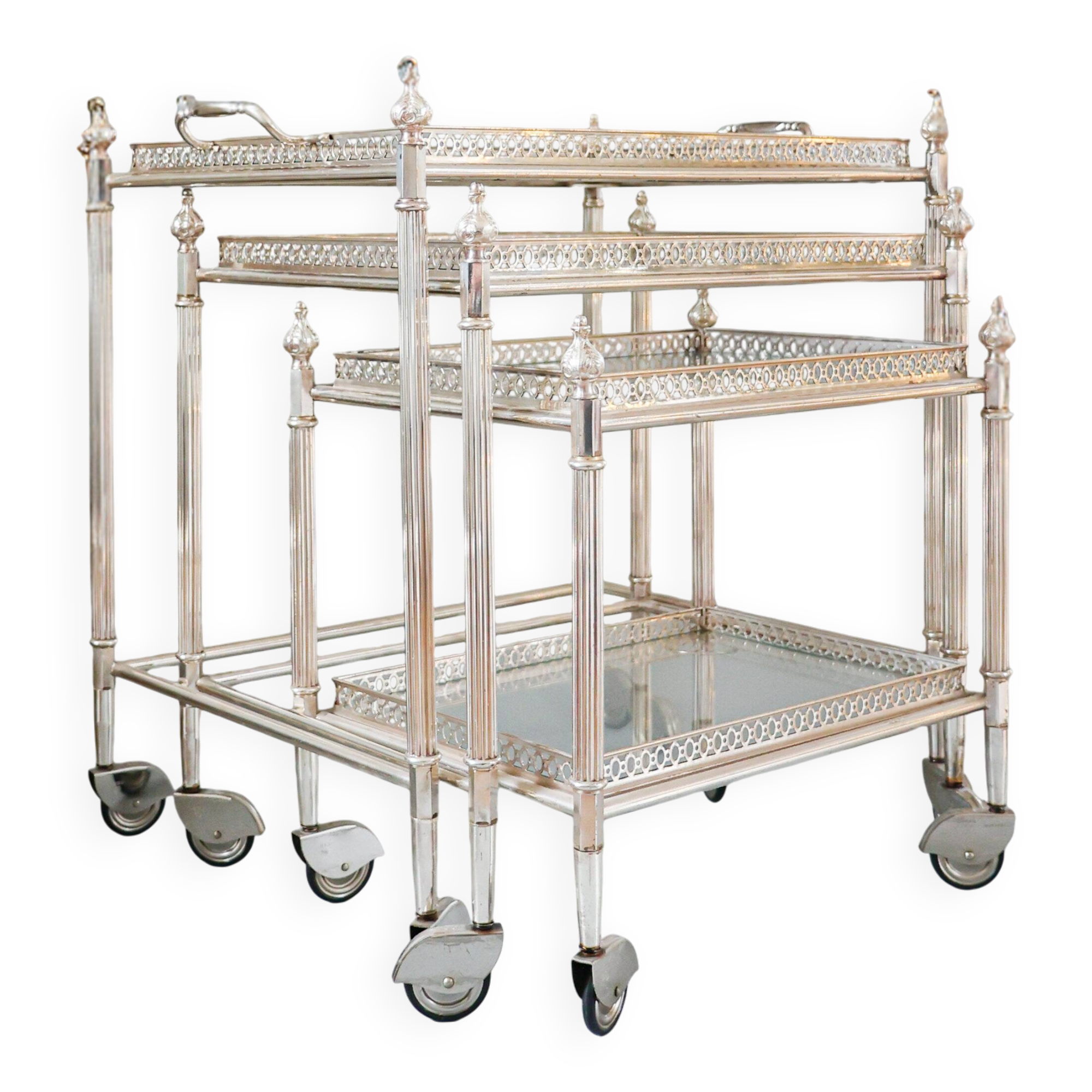 French neoclassical style nest of bar carts, 1960s.