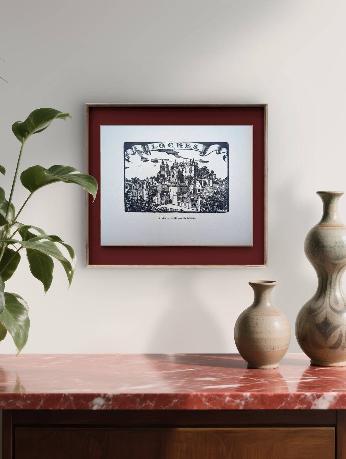 Loches, Indre-et-Loire, printed in 1933, vintage engraving.