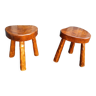 Pair of antique wooden stools vintage tree trunk