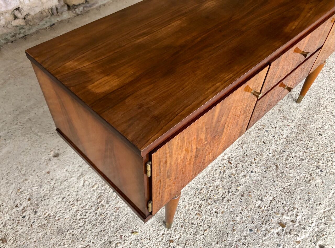 Vintage low row in flame walnut, by G N B , Circa 60
