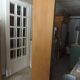 Vintage wooden wardrobe, modular wooden shelves.