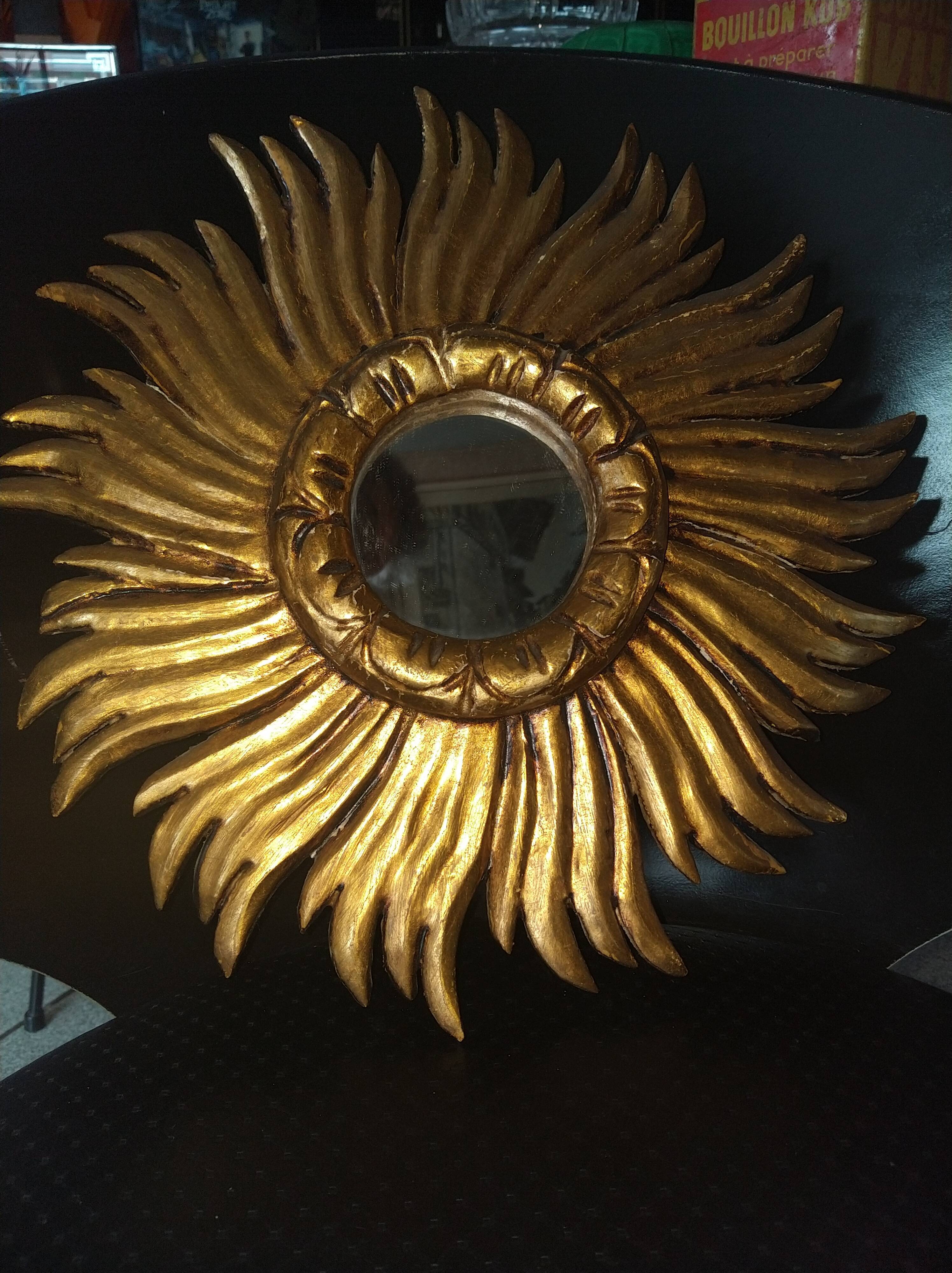 Golden wood sun mirror circa 1960