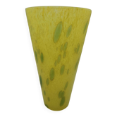 Yellow speckled green blown glass vase
