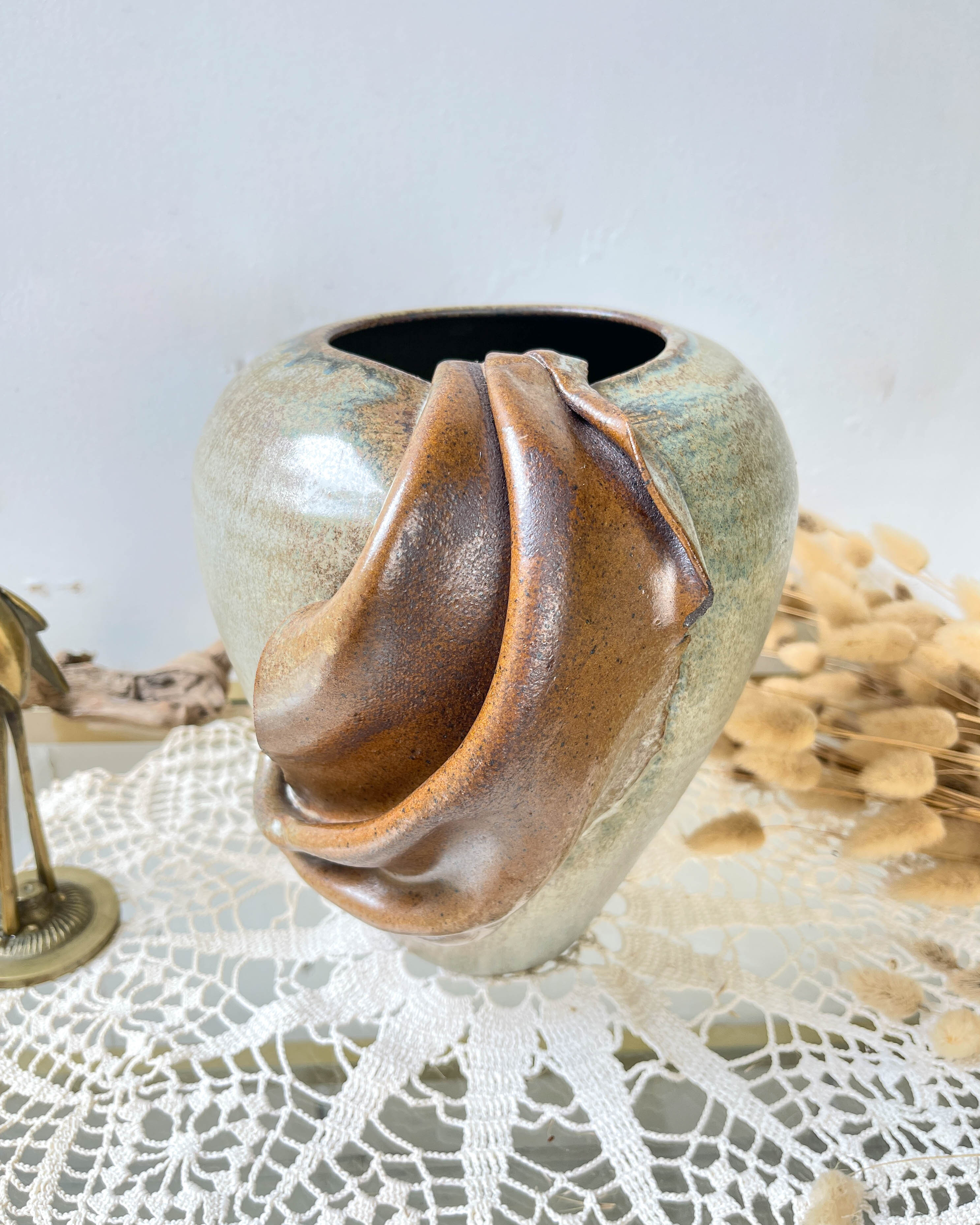 Vintage stoneware vase with draped effect glaze