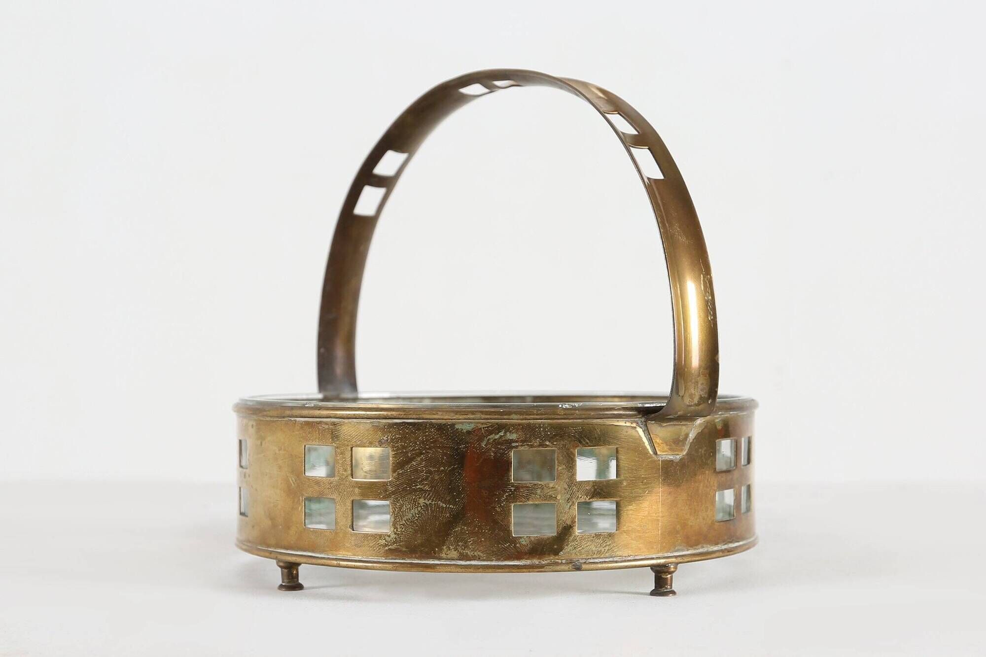 Art Deco Austrian Fruit Basket in Copper and Glass, 1920