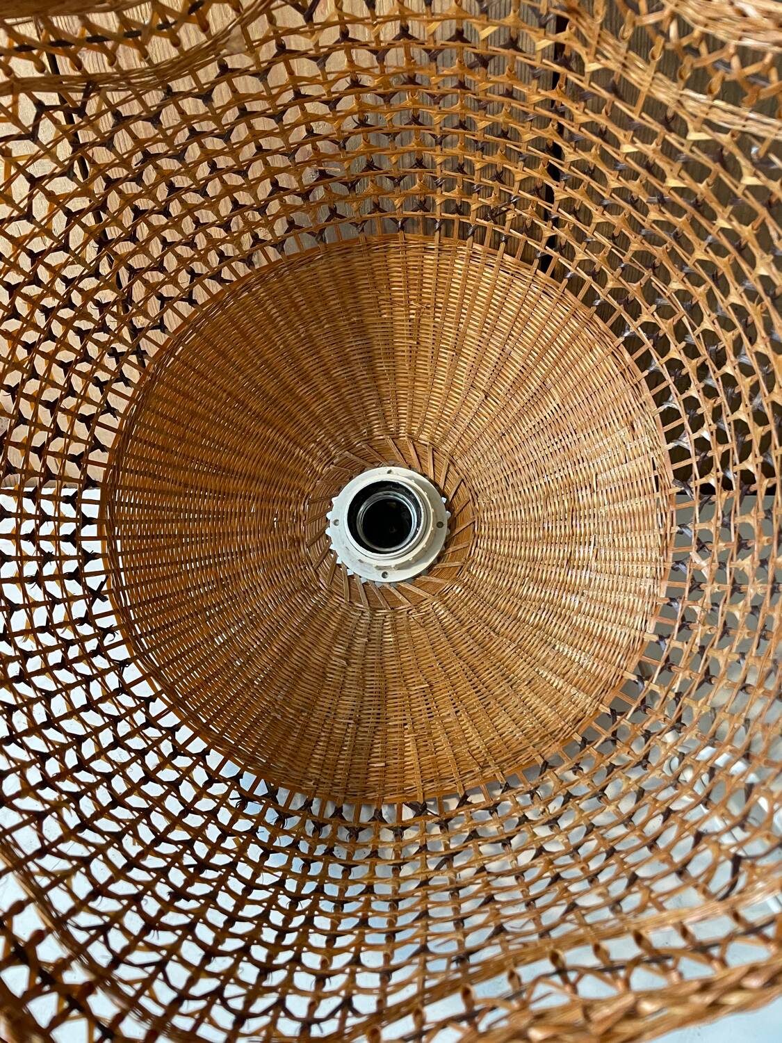 Vintage caned rattan pendant lamp 1970.